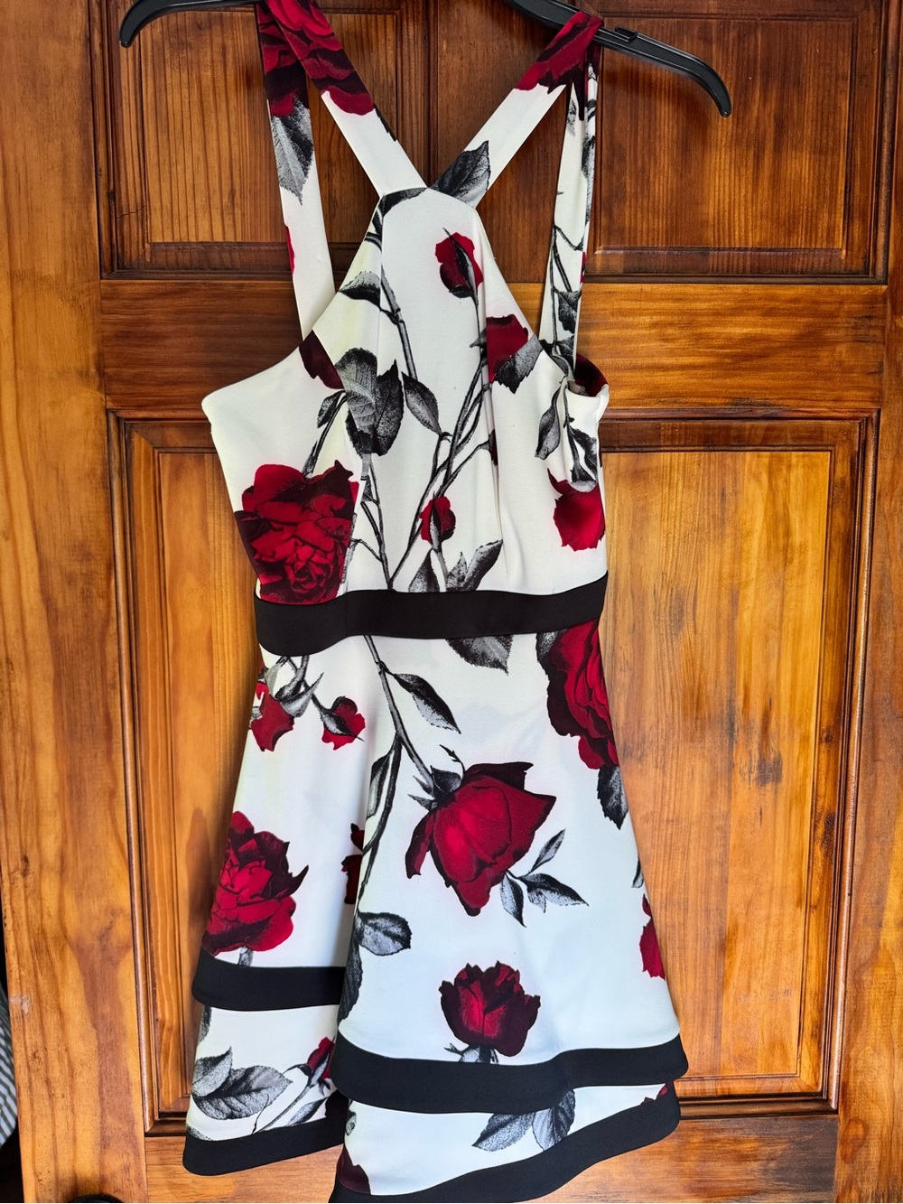 Teeze Me White Mini Dress with Red Rose Print